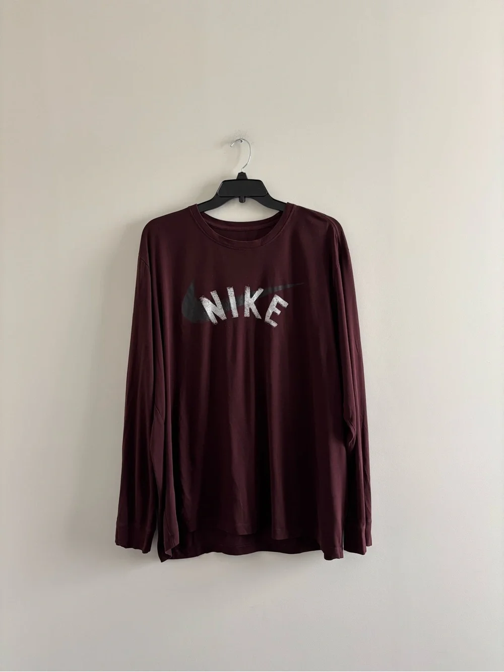 Nike Dri-FIT T-Shirt Burgundy Long Sleeve Logo Graphic Crew Neck Men 3XL Workout